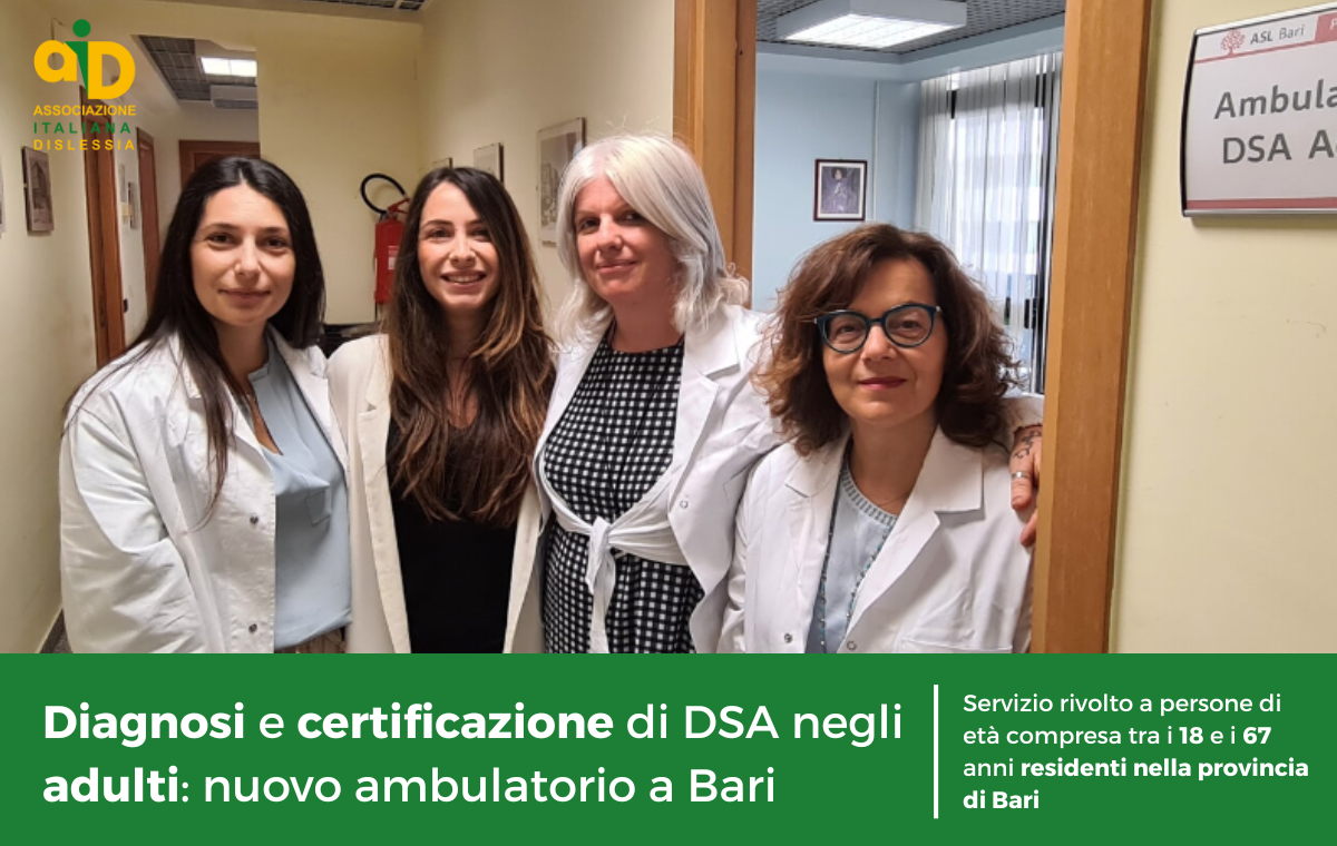 La Asl di Bari ha attivato un ambulatorio per la diagnosi e il rilascio della certificazione di Disturbi Specifici dell’Apprendimento negli adulti.