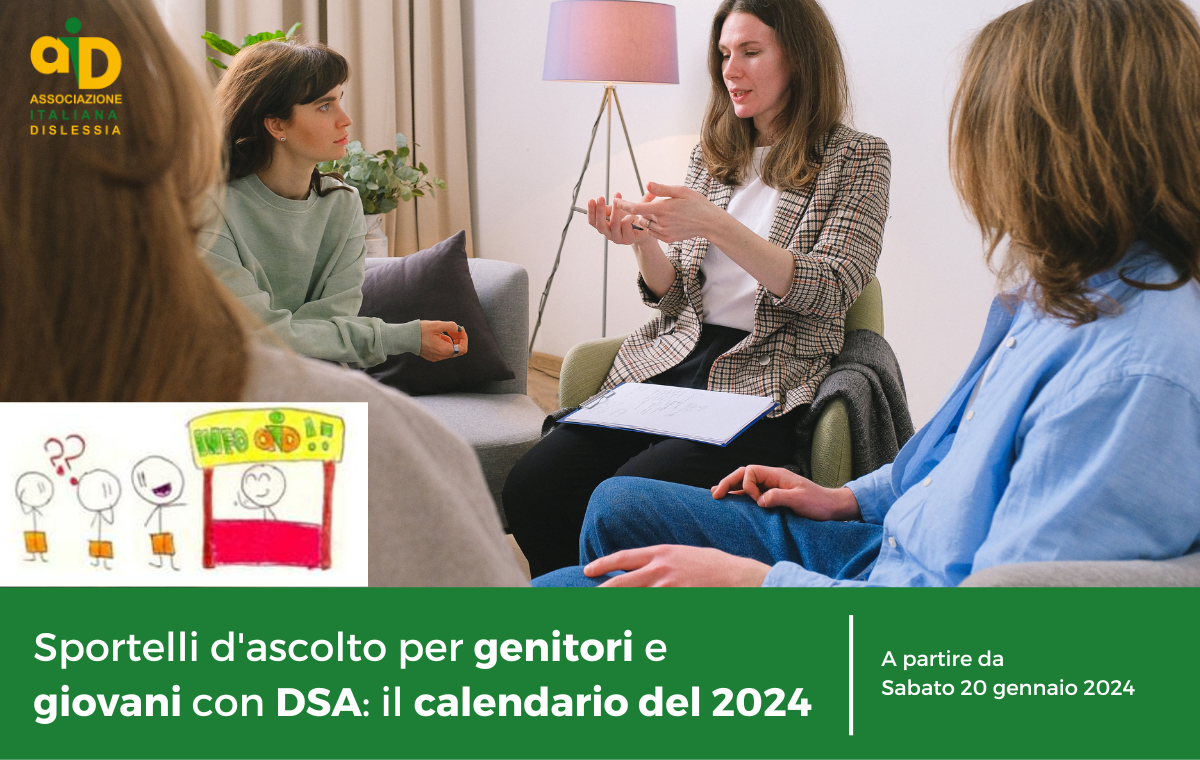 Sportelli informativi e d'ascolto per genitori e giovani con DSA: il calendario del 2024