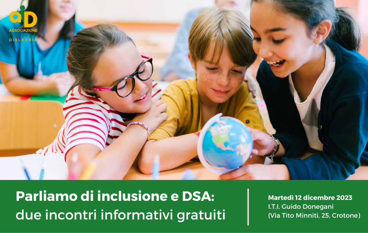 La sezione AID di Crotone promuove due incontri informativi gratuiti per parlare di DSA e inclusione a 360°.