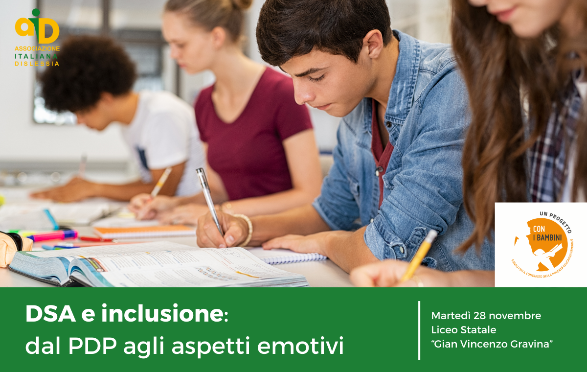 La sezione AID di Crotone promuove un incontro di formazione e sensibilizzazione sui DSA per studenti e docenti del Liceo Statale “Gian Vincenzo Gravina” di Crotone.