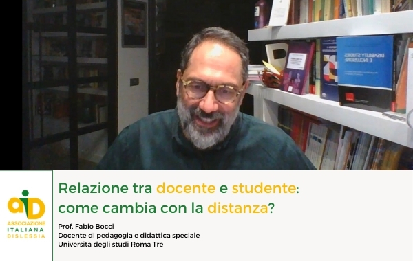 Il professor Fabio Bocci, in questo video realizzato per AID, propone di affrontare la questione della DAD focalizzandosi non tanto sulla distanza quanto sulla qualità della didattica.