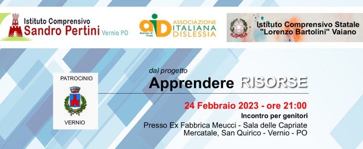 La sezione AID di Prato promuove due iniziative di formazione e supporto informativo realizzate in collaborazione con l'Istituto Comprensivo Sandro Pertini di Vernio e l'Istituto Comprensivo Bartolini di Vaiano, e con il patrocinio del Comune di Vernio.