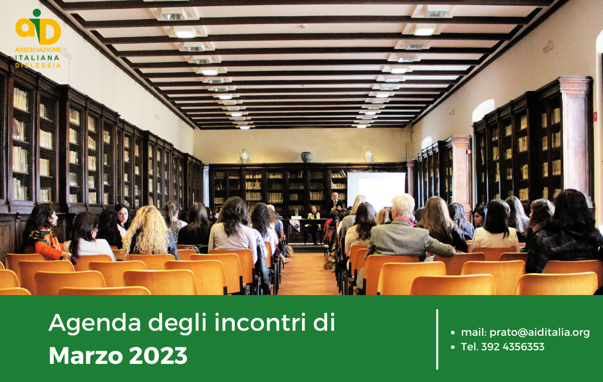 La sezione AID di Prato organizza una serie di incontri gratuiti sui temi legati ai DSA e alle attività di sezione. Ecco l'agenda degli eventi di Febbraio 2023.